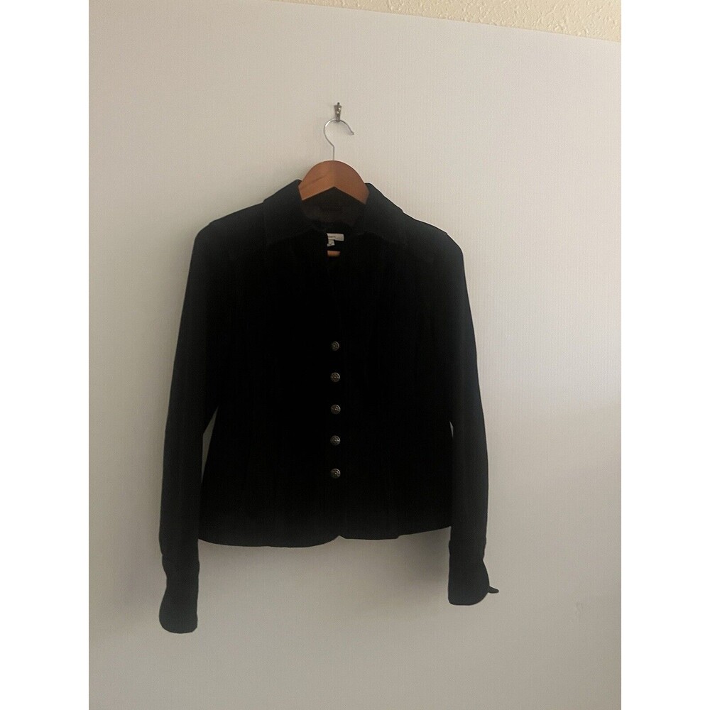 DRESSBARN 100% Leather Jacket Blazer Suede Black Button front Linedโ small Fall